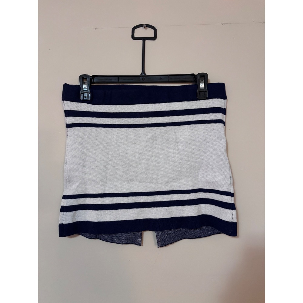Womens‎ Navy White Striped Knit Tube mini Skirt Size Large stretch NWOT
